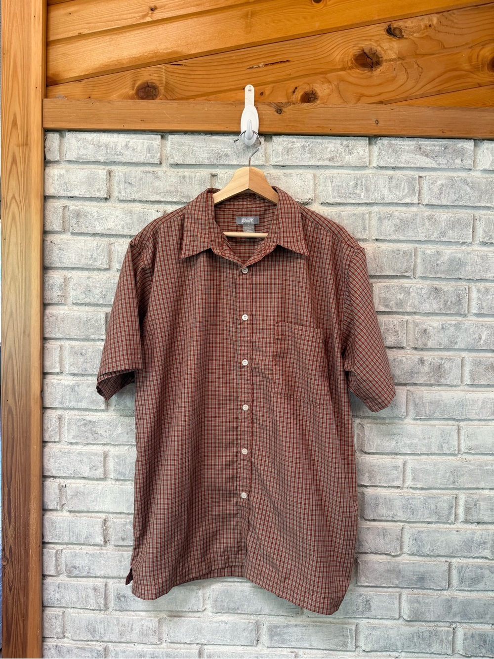Y2K Utility Men's Short-Sleeve Button-Up Shirt - Brown Check